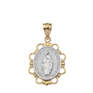 Religious Jewelry 10k Two-Tone Gold Miraculous Medal Of Blessed Virgin Mary Pendant (Small)