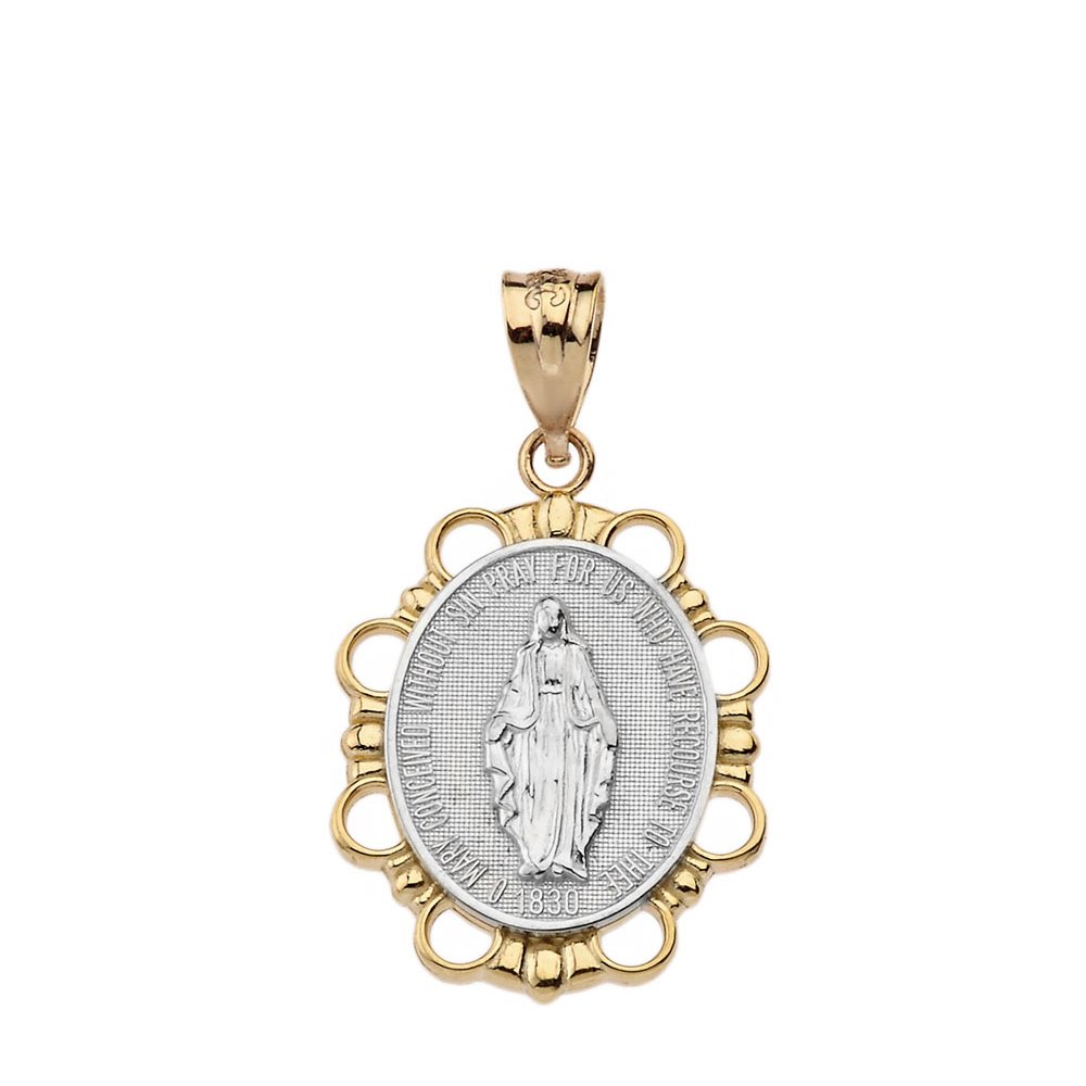 Religious Jewelry 10k Two-Tone Gold Miraculous Medal Of Blessed Virgin Mary Pendant (Small)