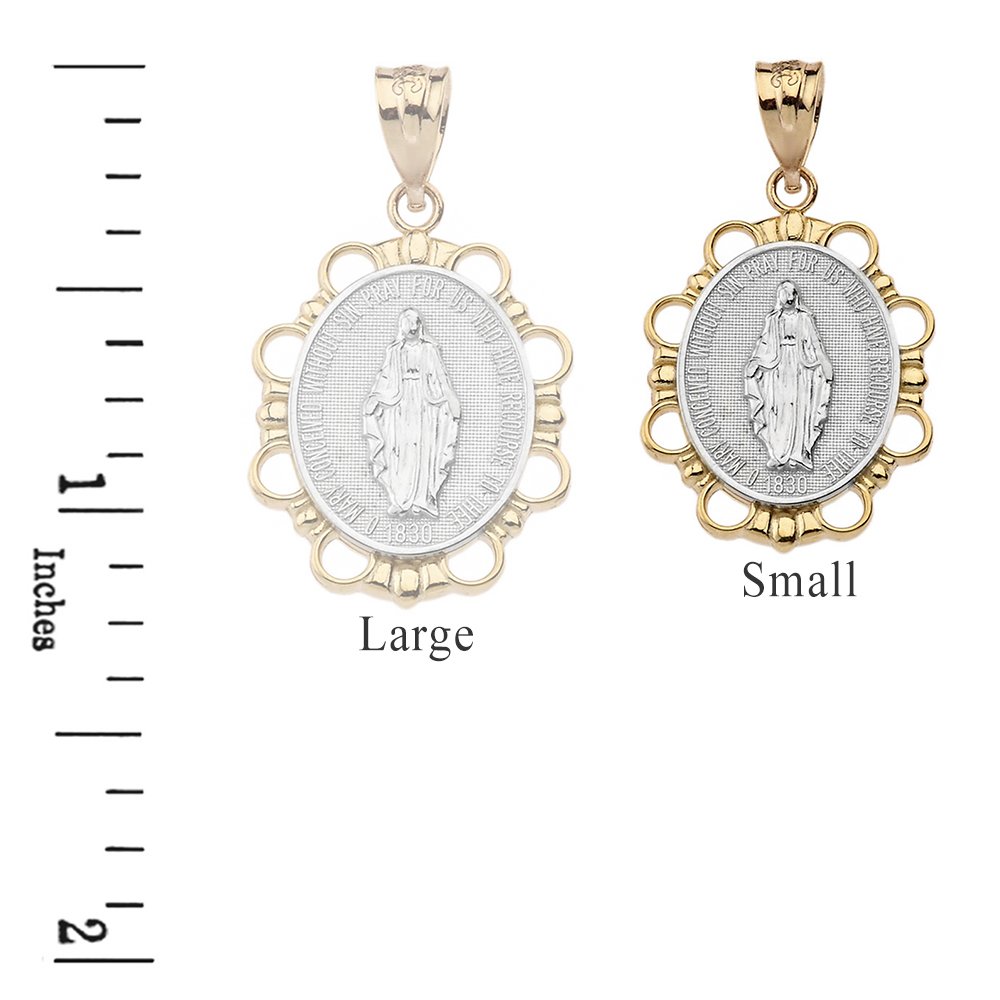 Religious Jewelry 10k Two-Tone Gold Miraculous Medal Of Blessed Virgin Mary Pendant (Small)