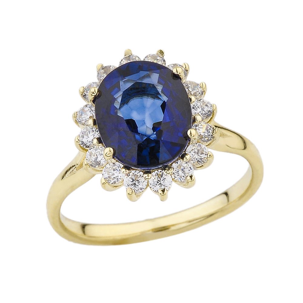 Elegant CZ Princess Diana Inspired Engagement Ring with September Birthstone in 14k Yellow Gold (Size 7)