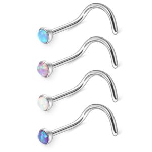 ruifan 4pcs 18g 316l surgical steel 2.5mm jeweled mix color opal nose screw studs rings pin piercing jewelry