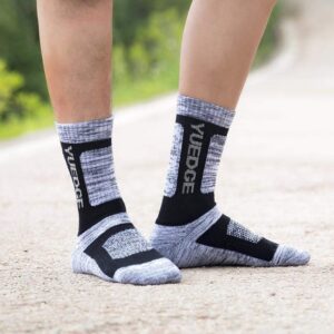 YUEDGE Mens Performance Moisture Wicking Cotton Work Boot Athletic Sports Hiking Workout Cushioned Crew Socks For Men Size 9-11, 5 Pairs