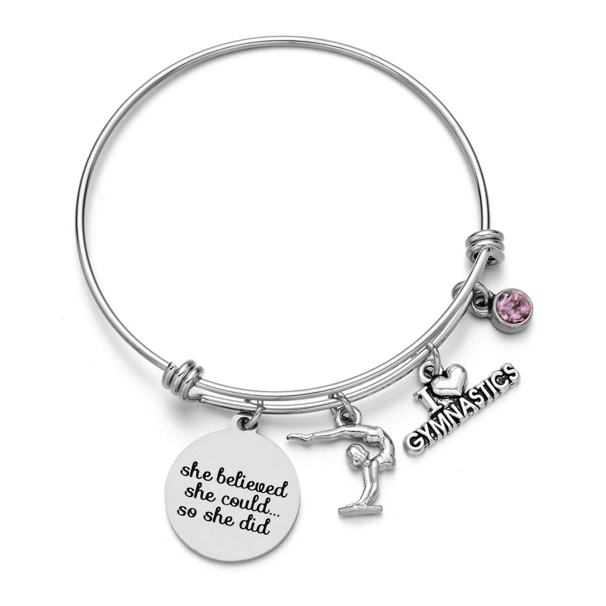 Yixinjew Gymnastics Charms Bracelets - Sports Bangle with Birthstone Birthday Gift for Gymnast