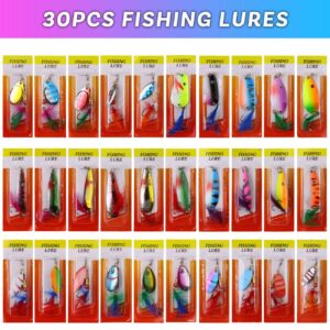 30pcs Fishing Lures Spinner Baits Bass Lures Trout Lures Hard Metal Spinnerbaits Fishing Spinners Lures Kit for Pike Salmon Walleye Freshwater Saltwater Fishing