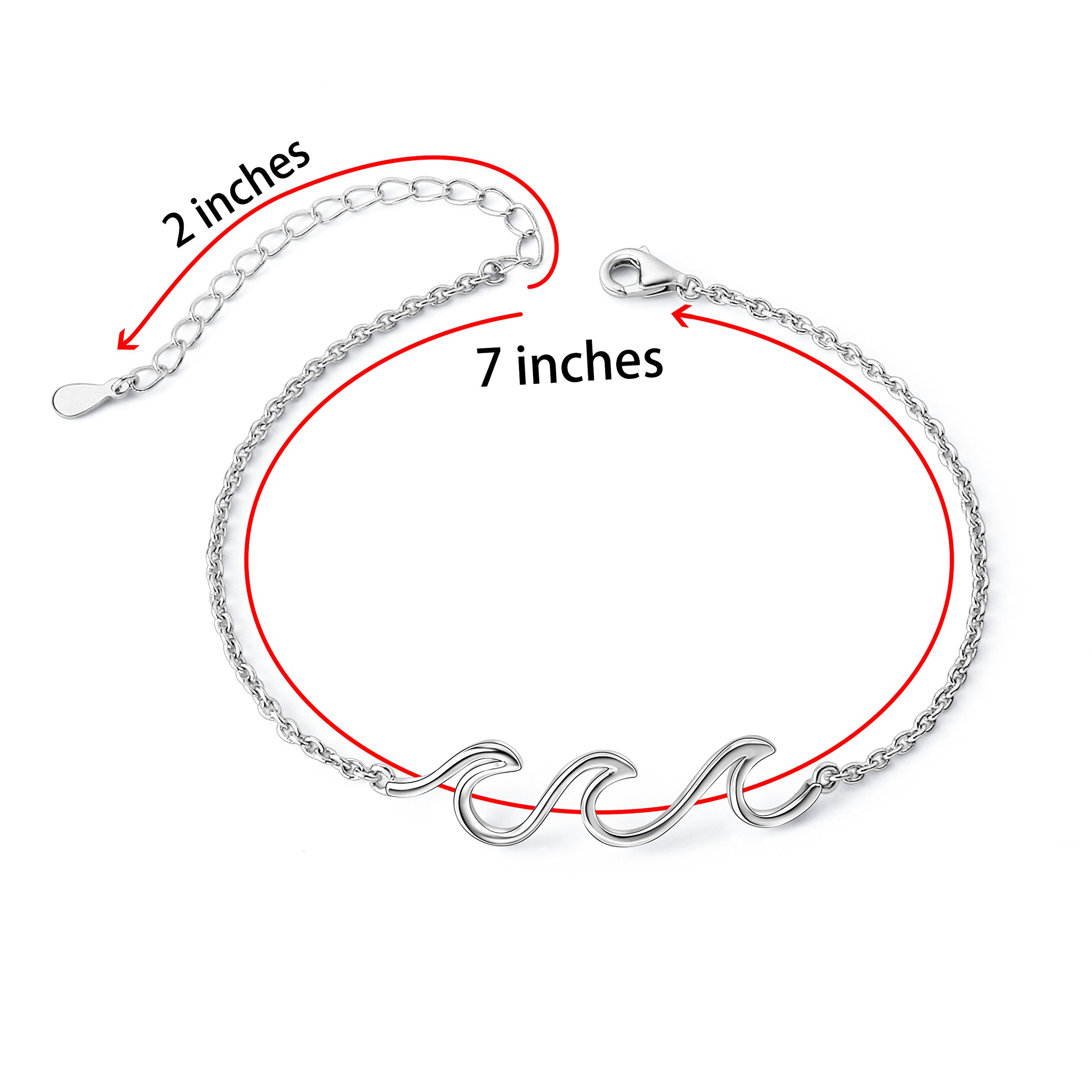 S925 Sterling Silver Wave Ocean Beach Sea Adjustable Anklet Ankle Bracelet for Women