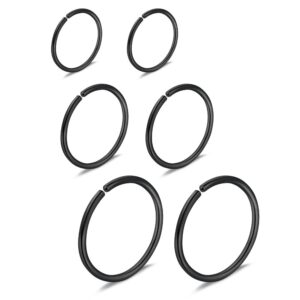 ruifan 6pcs mix size stainless steel clip on fake nose lip helix cartilage tragus ear hoop ring 22g 6mm 8mm 10mm 6pcs - black