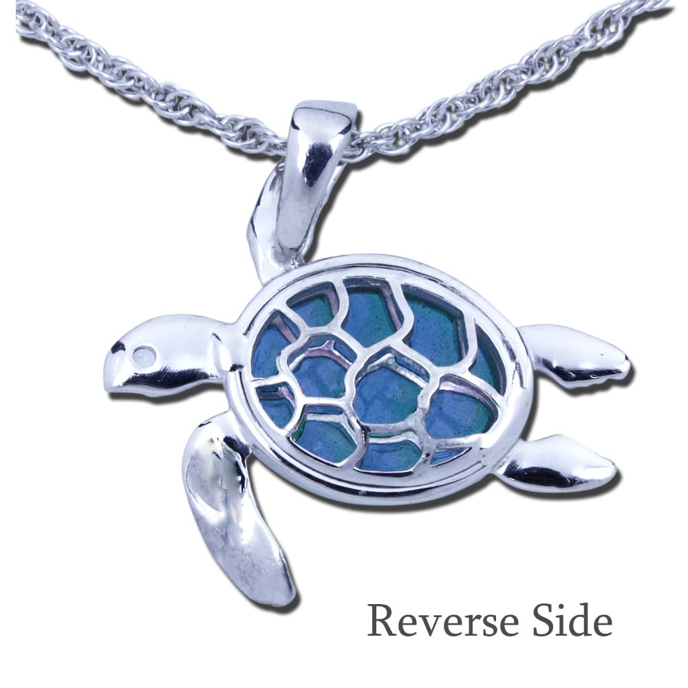 NAUTORA Blue Sea Turtle Necklace with Fine Enamel and Crafted in Sterling Silver and 18 Inch Double Link Chain