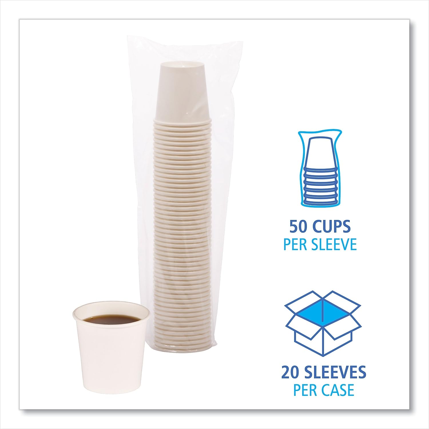 Boardwalk BWKWHT4HCUP 4 oz. Paper Hot Cups - White (20 Cups/Sleeve, 50 Sleeves/Carton)