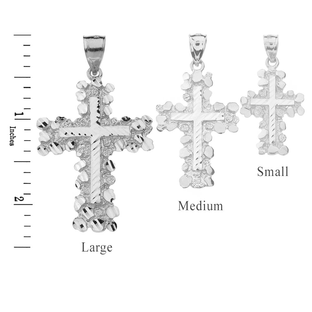 Solid 925 Sterling Silver Nugget Cross Crucifix Religious Pendant (Large)