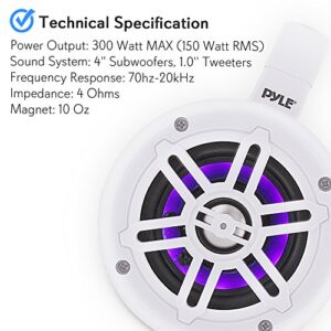 Pyle Waterproof Marine Wakeboard Tower Speakers - 4in Dual Subwoofer Speaker Set w/LED Lights & Bluetooth for Wireless Music Streaming - Boat Audio System w/Mounting Clamps PLMRLEWB47WB (White)