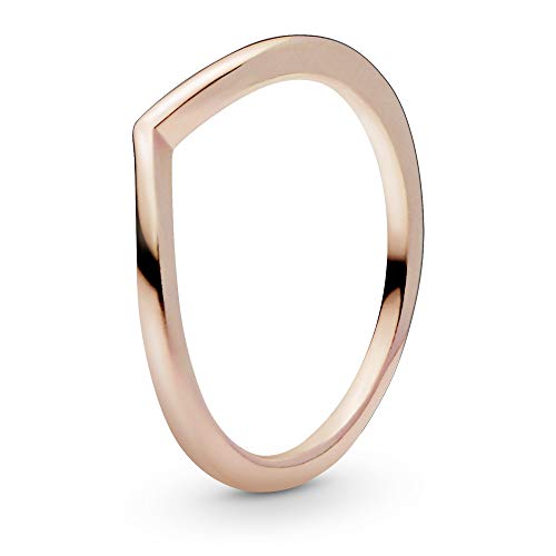 Pandora Polished Wishbone Ring - Minimalist Chevron Shape Ring - Stackable Rose Gold Ring for Women - 14k Rose Gold-Plated Rose - Size 7.5, No Gift Box