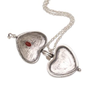 NOVICA Artisan Handmade Garnet Locket Necklace .925 Sterling Silver Heart Shaped Red Pendant Indonesia Romantic Birthstone Balinese 'Always in my Heart'