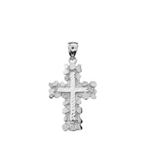 Solid 925 Sterling Silver Nugget Cross Crucifix Religious Pendant (Medium)