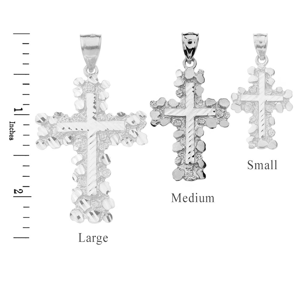 Solid 925 Sterling Silver Nugget Cross Crucifix Religious Pendant (Medium)