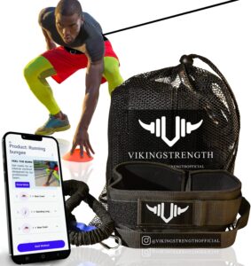 vikingstrength - 360° resistance running training bungee band (waist) for speed, fitness agility, speed strength – gym equipment for football, basketball, solo or partner + v-strength workout app