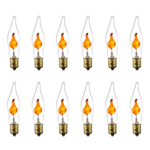 Sunlite 01506-SU Petite Chandelier Flicker Flame Light Bulb Candelabra Base, orange, E12, Clear, 12 Pack, 3 watts