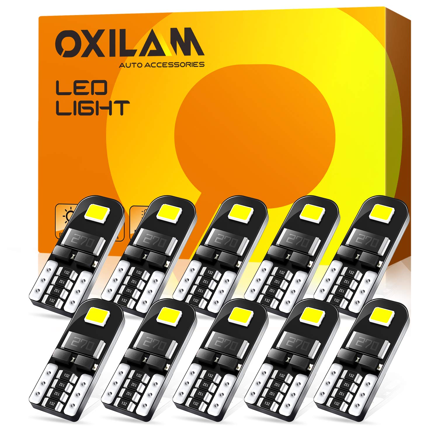 OXILAM 194 LED Bulbs, Widely Used as Car Truck Interior Dome Map Door Courtesy Marker License Plate Lights, 6000K White with High Power Chipsets for T10 168 2825 LED Bulbs Replacement (10 PCS)