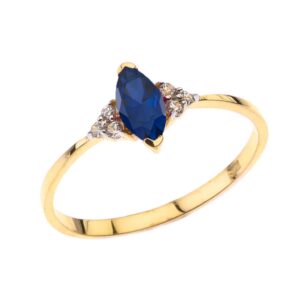 Dazzling 10k Yellow Gold Genuine Marquise Sapphire with White Topaz Proposal/Promise Ring (Size 7.25)