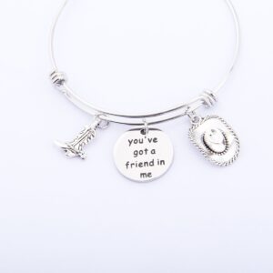 Lywjyb Birdgot Best Friend Bracelet Gift You've got a friend in me Engraved Charm with Boot and Cowboy Hat Gift for Her (Silver)