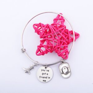 Lywjyb Birdgot Best Friend Bracelet Gift You've got a friend in me Engraved Charm with Boot and Cowboy Hat Gift for Her (Silver)