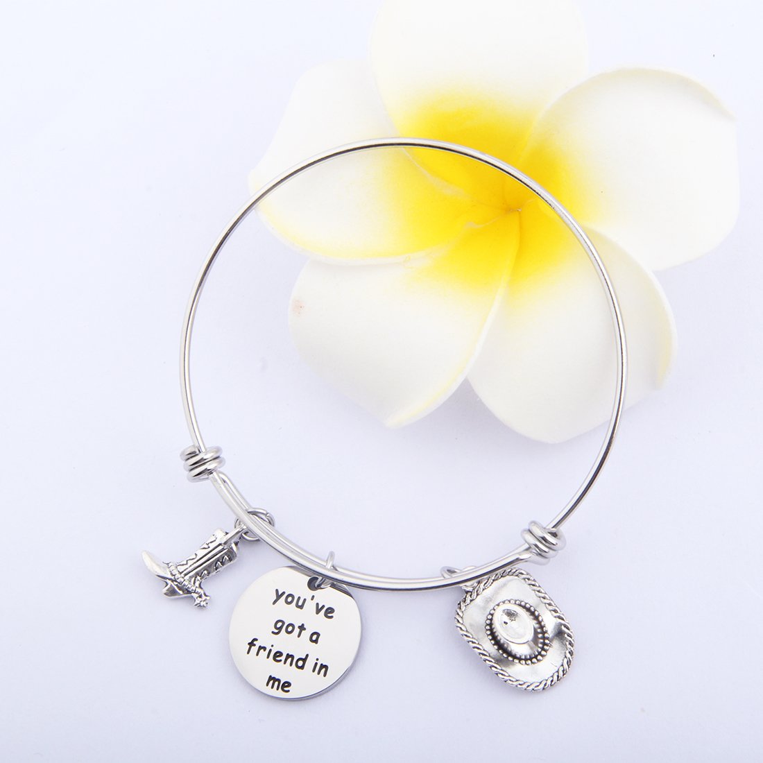 Lywjyb Birdgot Best Friend Bracelet Gift You've got a friend in me Engraved Charm with Boot and Cowboy Hat Gift for Her (Silver)