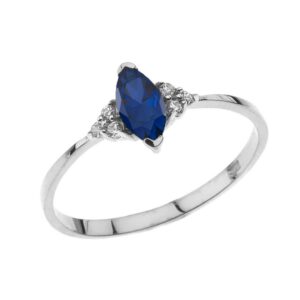 dazzling 10k white gold genuine marquise sapphire with white topaz proposal/promise ring (size 6)