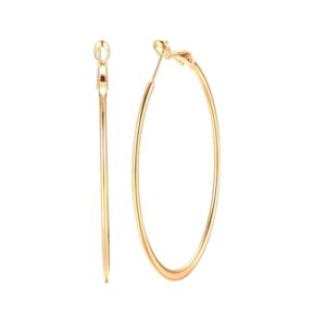 90mm 14K Yellow Gold Plated Fashion Extra Large Big Hoop Earrings For Women Girls Sensitive Ears Dainty Stainless Steel Round Circle Huggie Hoops Hypoallergenic Minimalist Hooped 3.5 Inch Jewelry Gifts