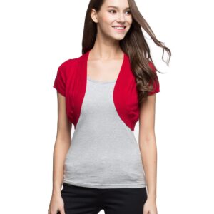 Sofishie Trendy Short Sleeve Shrug Open Cardigan - Red - XL