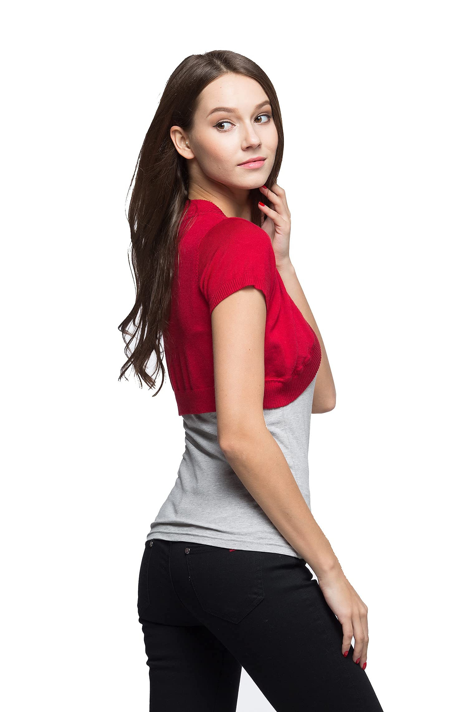 Sofishie Trendy Short Sleeve Shrug Open Cardigan - Red - XL