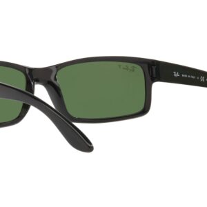 Ray-Ban RB4151 Rectangular Sunglasses, Black/Polarized Green, 59 mm