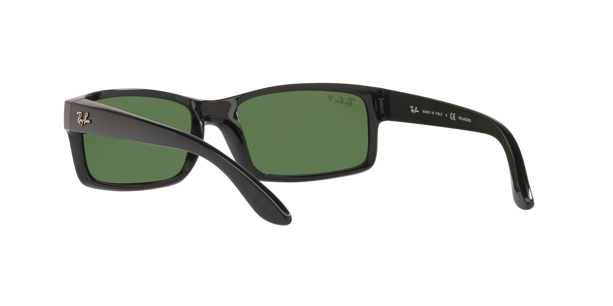 Ray-Ban RB4151 Rectangular Sunglasses, Black/Polarized Green, 59 mm