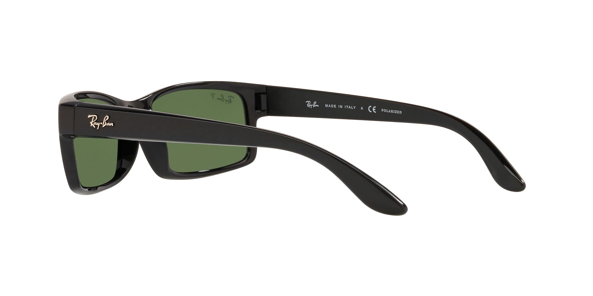 Ray-Ban RB4151 Rectangular Sunglasses, Black/Polarized Green, 59 mm