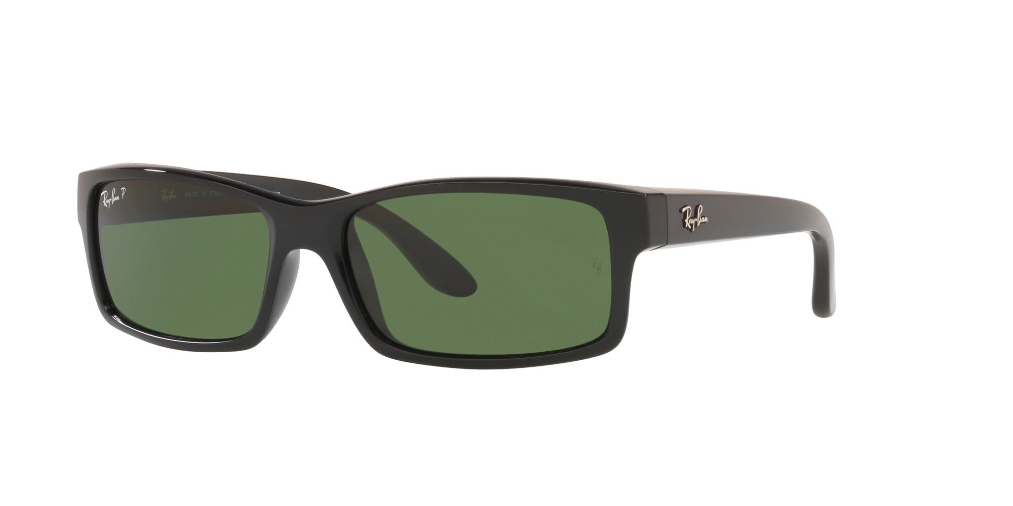 Ray-Ban RB4151 Rectangular Sunglasses, Black/Polarized Green, 59 mm