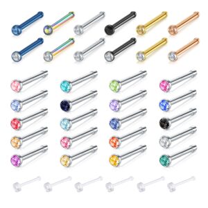 zolure 18g nose studs surgical steel silver 2mm diamond nose pin bone studs for women nose nostril piercing jewelry mix color