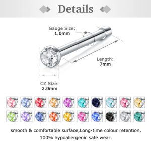 Zolure 18G Nose Studs Surgical Steel Silver 2MM Diamond Nose Pin Bone Studs for Women Nose Nostril Piercing Jewelry Mix Color