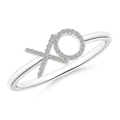 Natural Diamond XO Ring in 14K White Gold (0.7mm Diamond Pave-Set) Size 6.5 - April Birthstone