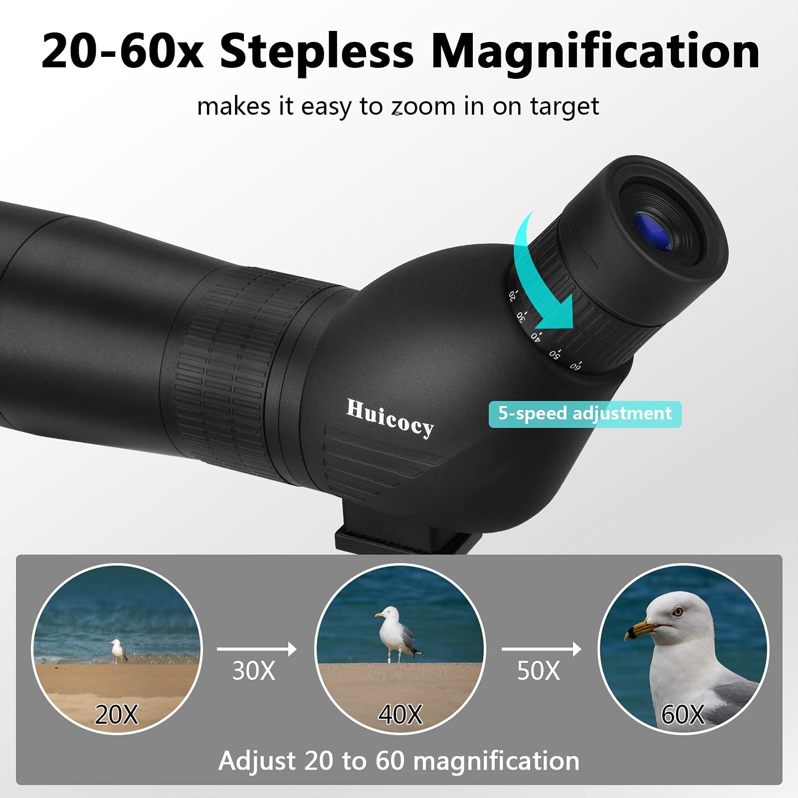 HUICOCY Spotting Scopes, 39-19m/1000m Spotting Scopes with Tripod, FMC Lens, BAK4 45 Degree Angled Eyepiece, Fogproof Scope with Phone Adapter, Carry Bag, Bird Watching Wildlife Scenery (20-60x60mm)