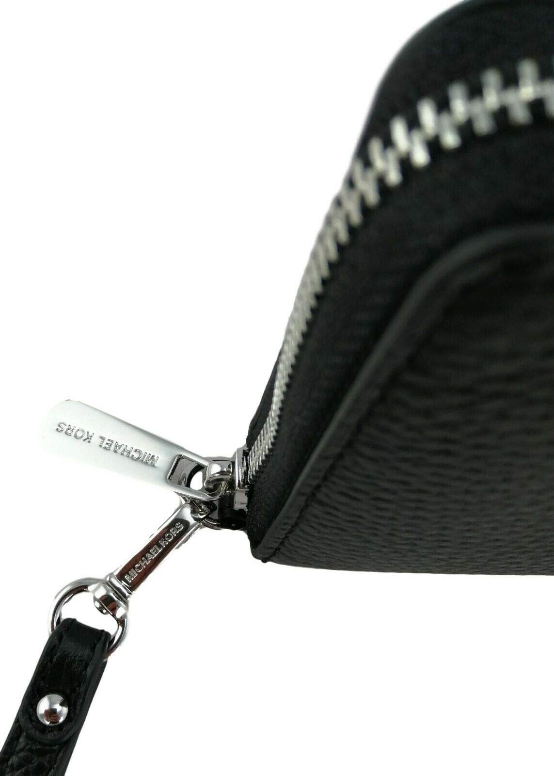 Michael Kors Jet Set Travel Continental Zip Around Leather Wallet Wristlet (Black with Silver Hardware)