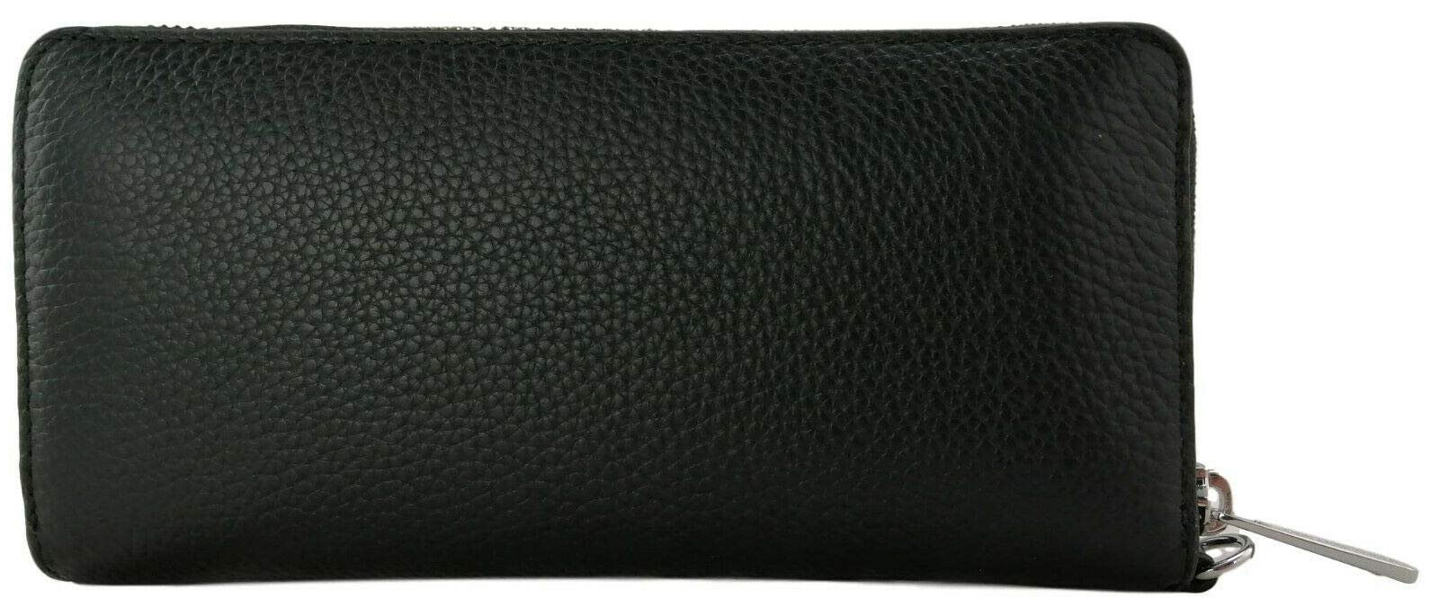 Michael Kors Jet Set Travel Continental Zip Around Leather Wallet Wristlet (Black with Silver Hardware)