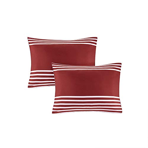 Comfort Spaces Twin XL Comforter Sets with Sheets - Bed in a Bag 6 Pieces Teen Bedding Sets Twin XL, Red and Grey Stripes Bedding Twin XL, College Twin XL Bed Set with 2 Side Pockets Bedroom Organizer