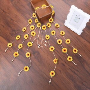 AWAYTR Flower Hippie Headband Floral Crown Behemain Sunflowers Beads Adjust Flower Headdress Hair Accessories (Yellow)