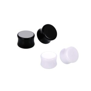 hqla 2 pairs white/black acrylic ear plugs flesh tunnels double flared expander stretcher piercing jewelry (00g(10mm))