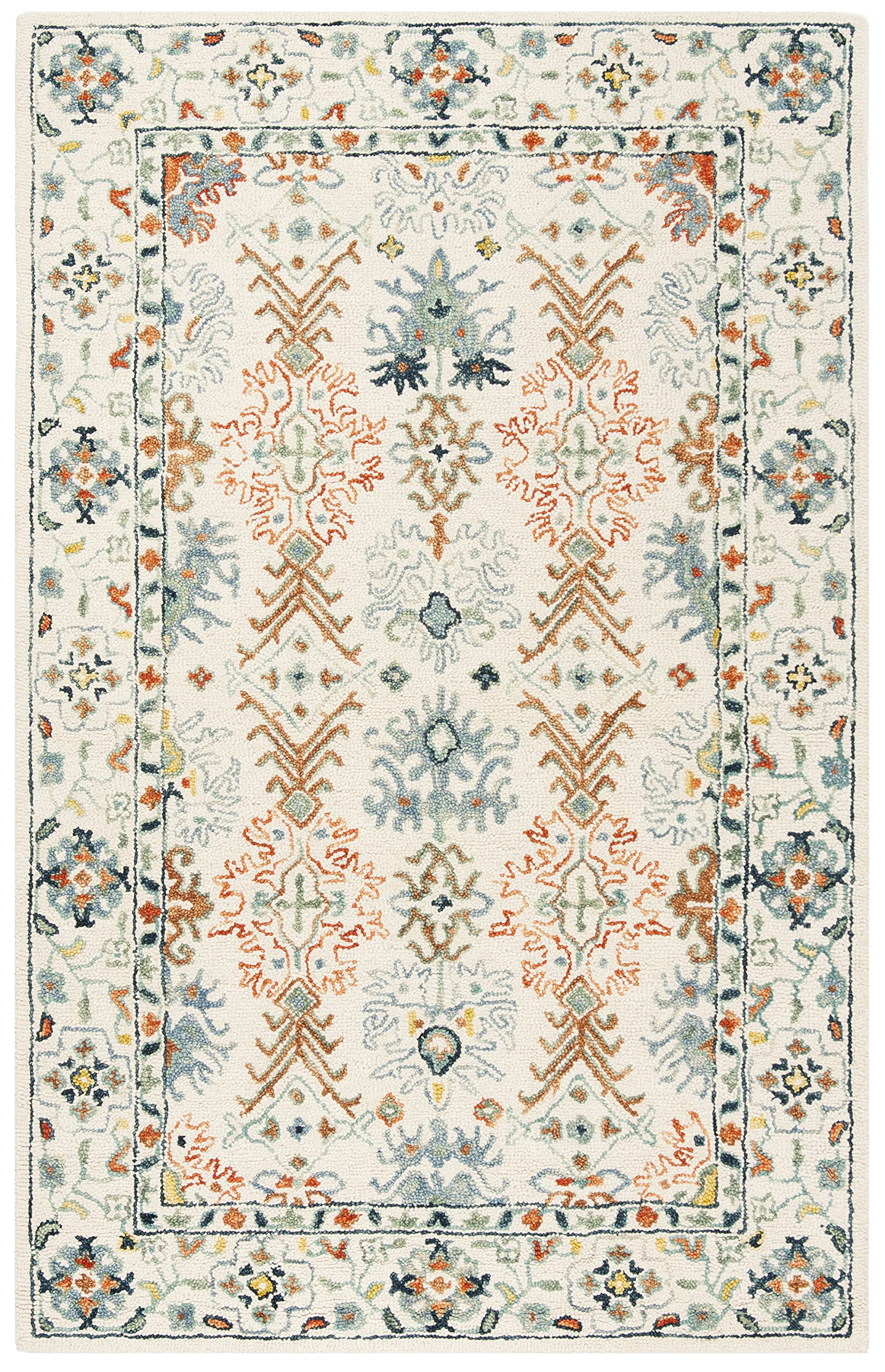 SAFAVIEH Aspen Collection Area Rug - 6' x 9', Ivory & Blue, Handmade Boho Wool, Ideal for High Traffic Areas in Living Room, Bedroom (APN310A)