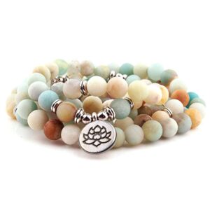 gvusmil amazonite 108 mala beads yoga necklace natural stone charm bracelet for women men yoga bangle