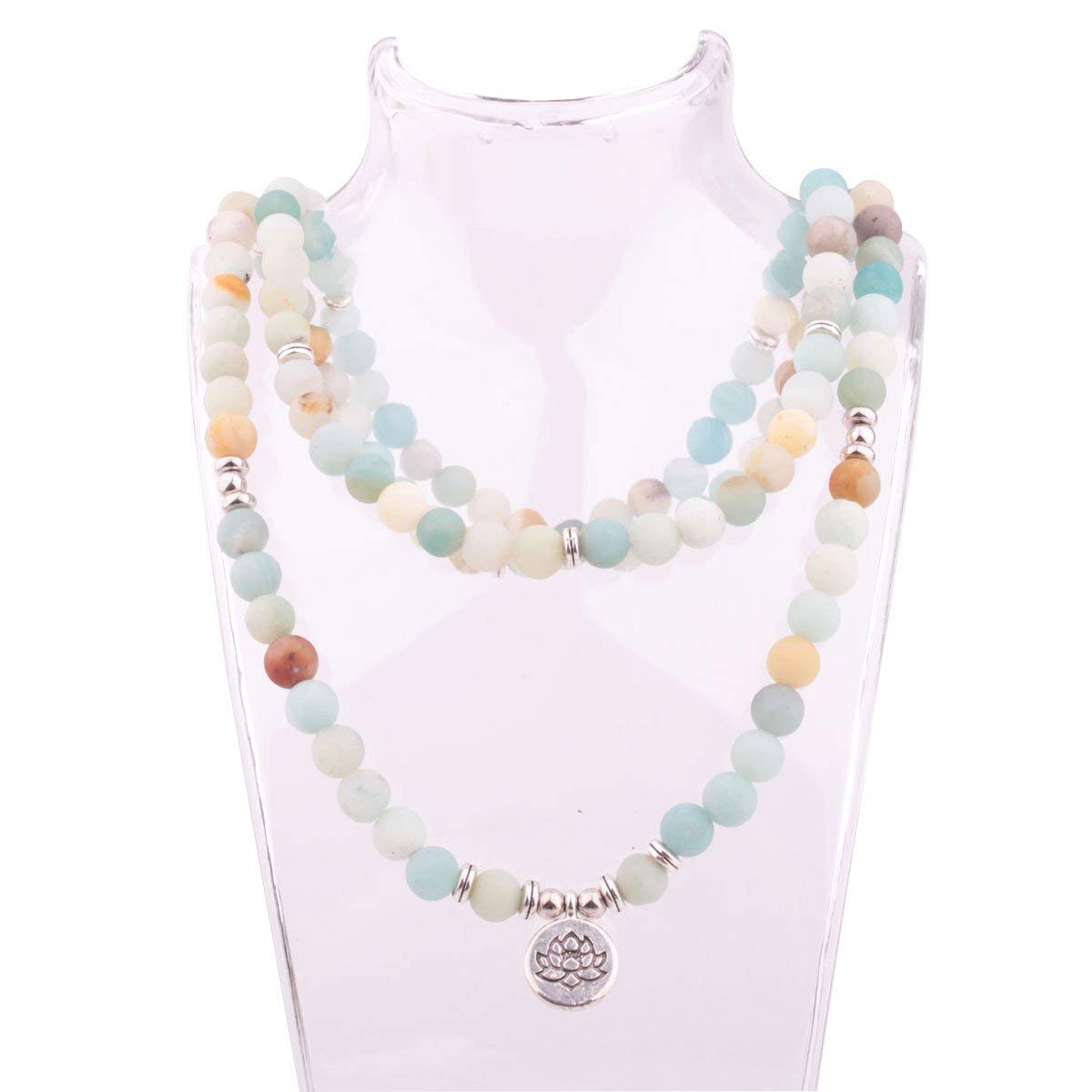 GVUSMIL Amazonite 108 Mala Beads Yoga Necklace Natural Stone Charm Bracelet for Women Men Yoga Bangle