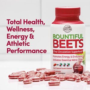 COUNTRY FARMS Bountiful Beets Capsules, Wholefood Beet Extract Superfood, Natural Nitric Oxide Booster, Beet Root Powder, Circulation and Immune Support, 90 Count, 90 Servings