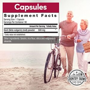 COUNTRY FARMS Bountiful Beets Capsules, Wholefood Beet Extract Superfood, Natural Nitric Oxide Booster, Beet Root Powder, Circulation and Immune Support, 90 Count, 90 Servings