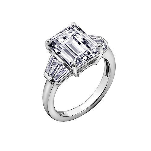 DIAMONBLISS Emerald Cut Ring for Women 925 Sterling Silver Prong Set Engagement Cocktail Ring Band | 3.60 Carats Cubic Zirconia CZ Simulated Diamond (9)