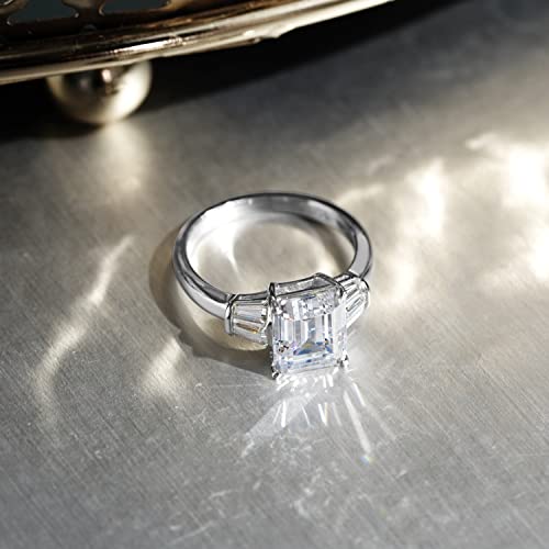 DIAMONBLISS Emerald Cut Ring for Women 925 Sterling Silver Prong Set Engagement Cocktail Ring Band | 3.60 Carats Cubic Zirconia CZ Simulated Diamond (9)