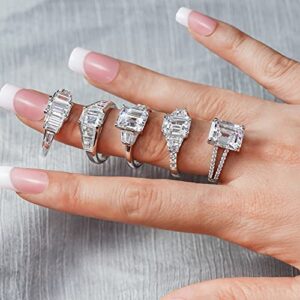 DIAMONBLISS Emerald Cut Ring for Women 925 Sterling Silver Prong Set Engagement Cocktail Ring Band | 3.60 Carats Cubic Zirconia CZ Simulated Diamond (9)